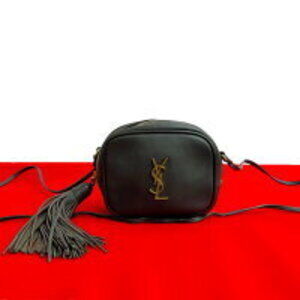 SAINT LAURENT PARIS YSL Logo Tassel Leather Shoulder Bag Brown